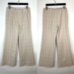 Retro vintage handmade Plaid Polyester Bell-Bottoms pin tuck legs XS-S